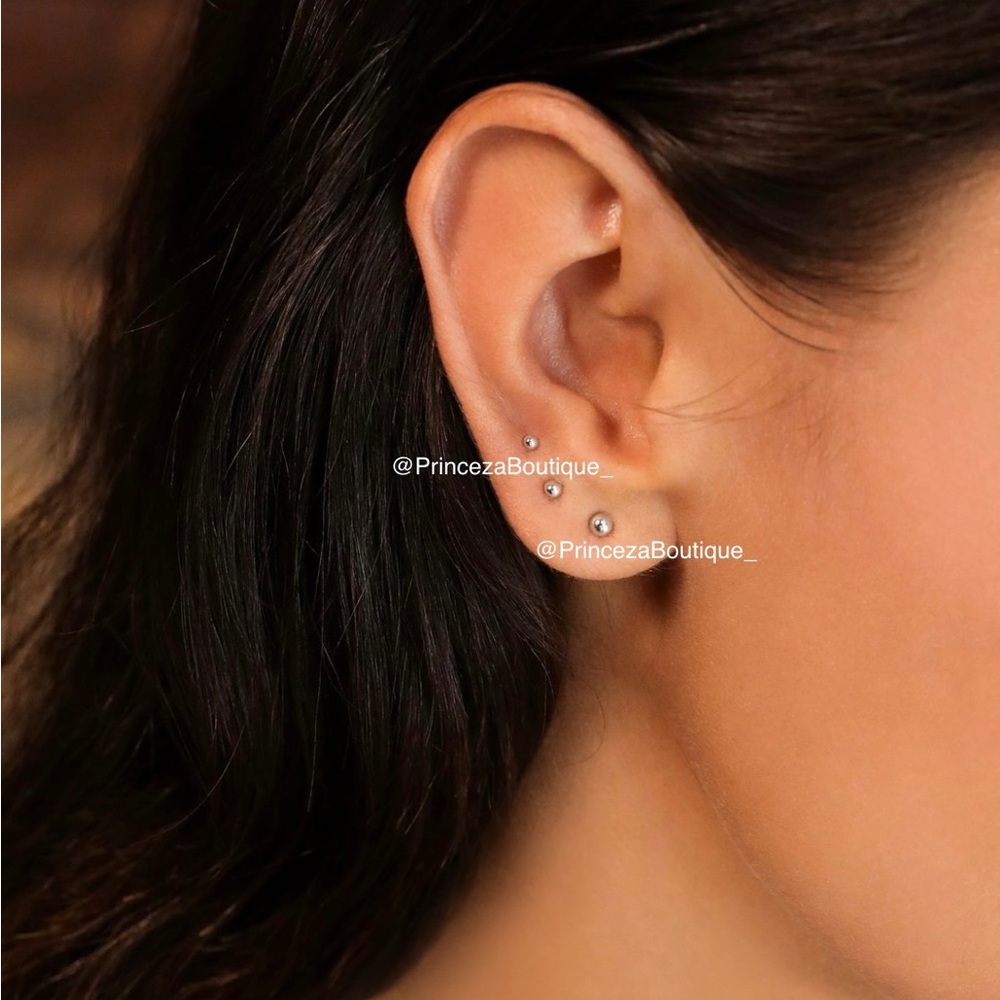 .925 Sterling Silver Ball Stud Earrings Set (6)